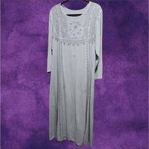 Embroidered Maxi Dress 100% Viscose Long Sleeve Casual Boho Chic‎ Grey XL